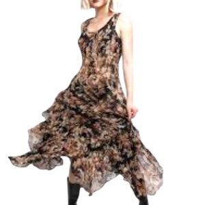 Vintage Asymmetric Hem Maxi Fairy Whimsy Grunge Floral Dress 90s Y2K